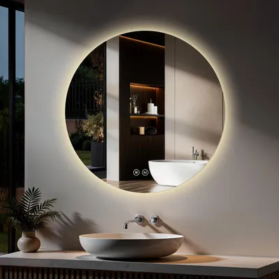 Produktbild von S'AFIELINA LED Badspiegel Rund Badezimmerspiegel Wandspiegel mit Touch-Schalter,3 Lichtfarbe 3000/4000/6500K 70 cm