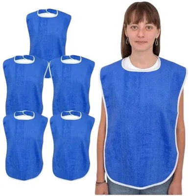 Produktbild von Ultiluxe Lätzchen 5 Stück - Blau/Weiß - Große Esslätzchen für Erwachsene - Pflegebedarf - Klettverschluss - Waschbar - Unisex - Größe L - Blau
