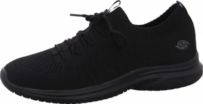 A black sneaker is shown from the side against a white background.