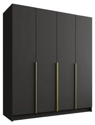 Produktbild von MIRJAN24 Kleiderschrank Santi I, Schlafzimmer, Drehtürenschrank, mit Kleiderstange, Modern, Garderobenschrank, Metallgriffe (Farbe: Schwarz / Schwarz + Gold)