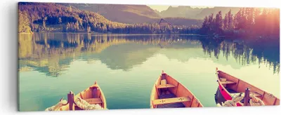 Produktbild von Bild auf Leinwand - Leinwandbild - Berge See Boot - 140x50cm - Wand Bild - Wanddeko - Wandbilder - Leinwanddruck - Bilder - Kunstdruck - Wanddekoration - Leinwand bilder - Wandkunst - AB140x50-3652