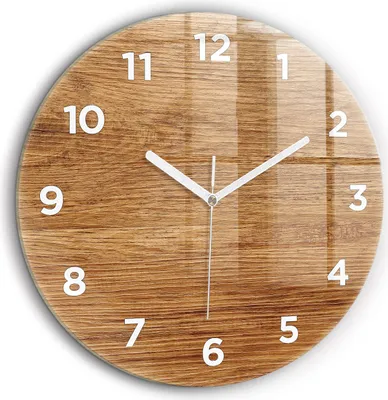 Produktbild von Wallfluent Große Wanduhr – Stilles Quarzuhrwerk - Uhr Dekoration Wohnzimmer Schlafzimmer Küche - Zifferblatt - weiße Zeiger - 60 cm - Helles Holz