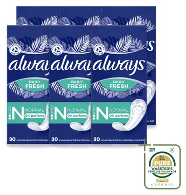Immagine prodotto di 6 salvaslip Always Daily Fresh, normal, senza profumo, confezione risparmio, 6 pezzi