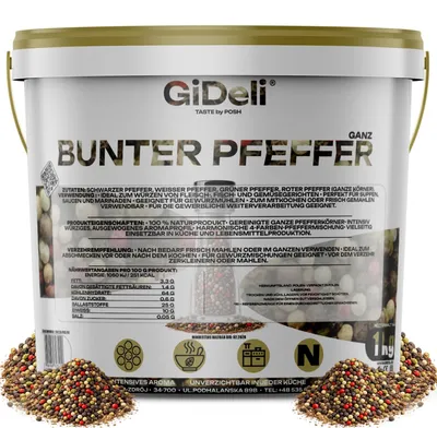 Produktbild von Bunter Pfeffer 1kg Ganz Pfefferkörner Mühle Gewürz Pfeffermischung Natur GiDeli