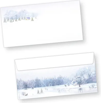 Produktbild von Weiße Weihnacht 50 Stück Weihnachts-Briefumschläge Din lang ohne Fenster Umschläge für Weihnachten selbstklebend haftklebend