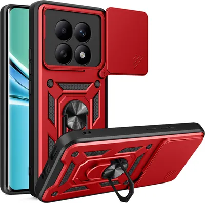 Produktbild von Outdoor Panzer Hülle für Xiaomi Redmi Note 15 4G / 5G Handyhülle mit Kameraschutz Ringhalter Rot