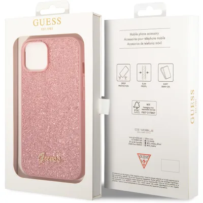 Produktbild von Guess iPhone 14 & 15 Plus Hardcase Backcover - Glitter Script - Pink
