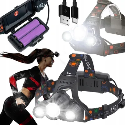 Produktbild von LED-Stirnlampe wasserdichte Stirnleuchte für den Kopf Camping + USB-Kabel