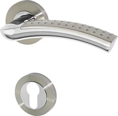 A door handle and a keyhole escutcheon are shown against a white background.