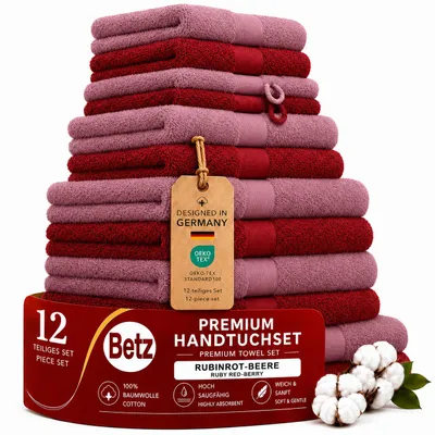 Produktbild von Betz Premium Handtuch-Set 12-teilig – 100% Baumwolle – ®  –hohe Grammatur – Duschtücher, Handtücher, Gästetücher,WH rubinrot/beere, KI-generiertes Bild