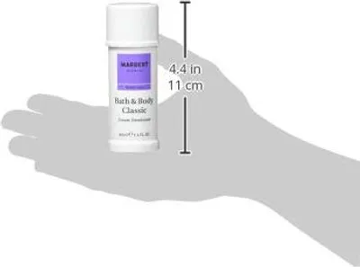 A hand is holding a deodorant stick with measurement indicators next to it.
