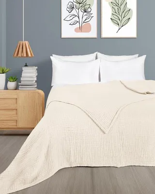 Immagine prodotto di Coperta leggera in mussola Unyqoos®, estremamente morbida e leggera, a 4 strati, termoregolante, 100% cotone, color avorio, 180 x 220 cm