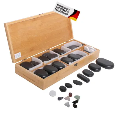 Produktbild von Steingruppe aus Basaltsplittern – 64 Stück – Verschiedene Größen – In einer Holzkiste