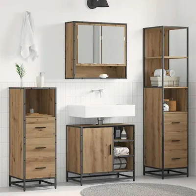 Immagine prodotto di Maison Exclusive - Set di mobili da bagno, 4 pezzi, legno effetto rovere artigianale, 65 x 33 x 60 cm