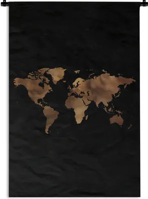 Produktbild von MuchoWow® Wandteppich Wandbehang Weltkarte - Gold - Schwarz 90x135 cm Tapisserie Dekoration Wandtuch - Baumwolle - Wandskulptur