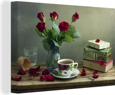 Produktbild von OneMillionCanvasses® - Leinwandbilder - 150x100 cm, Stilleben - Rosen - Dekoration, Wandbilder Kunstdruck Wanddekoration