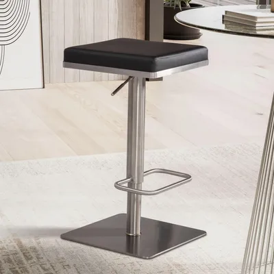Produktbild von FineBuy Barhocker Schwarz Kunstleder Edelstahl Barstuhl Modern Tresenstuhl Drehbar Gepolstert Bistrohocker Metall Hoch Thekenhocker Höhenverstellbar