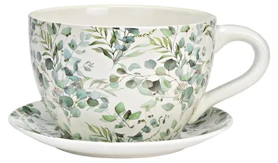 Productafbeelding van Plantenpot met eucalyptusdecor van keramiek, groen (B/H/D) 34x16x28 cm