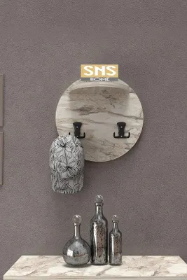Produktbild von Wandgarderobe mit Ablage Rundes Design 34 x 34 cm Weiß und Marmoroptik