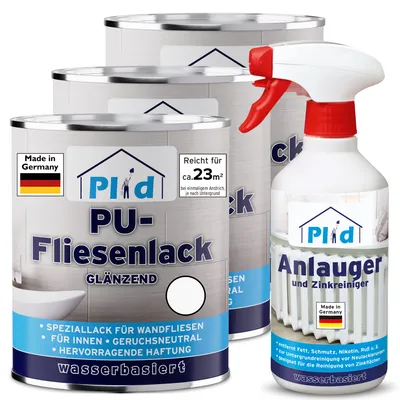 Produktbild von Plid PolyurethanFliesenlack Weiß glänzend 2,25 l mit Anlauger 0,5 l