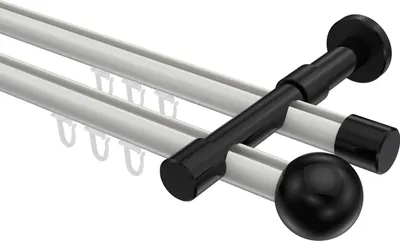 Produktbild von Interdeco Innenlaufstange / Gardinenstange mit Innenlauf Weiß / Schwarz, Typ Prestige Luino (Kugel), 20 mm Ø 2-läufig, 520 cm