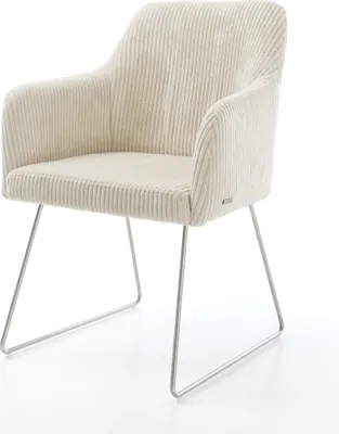 Produktbild von DELIFE Esszimmerstuhl Greg-Flex Cord Beige Kufengestell Edelstahl Taschenfederkern