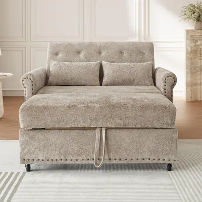 Produktbild von Merax 3-in-1 Schlafsofa mit Bettfunktion, 2-Sitzer Klappsofa aus Chenille, ausziehbares Gästebett mit verstellbarer Rückenlehne, Braungrau
