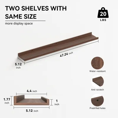 Immagine prodotto di Mensole a parete in legno di noce, set da 2, 120 cm, ideali per soggiorno e cucina