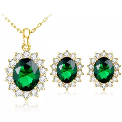 Produktbild von Elegantes Tropfenset in Gold und Grün – Ohrringe & Halskette KP23431