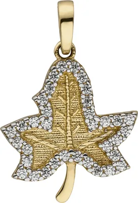 Produktbild von Anhänger Blatt 333 Gold Gelbgold bicolor mattiert 35 Zirkonia Goldanhänger