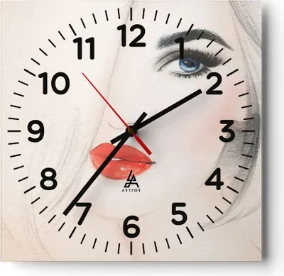 Produktbild von Wanduhr - Quadrat - Glasuhr - Frau Gesicht Lippen - 30x30cm - Schleichendes Uhrwerk - Lautlos - zum Aufhängen bereit - Dekoration Modern - Wanddekoration aus Glas - C4AC30x30-3860