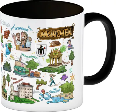Produktbild von München Pop Art Comic Kaffeebecher in schwarz Souvenir