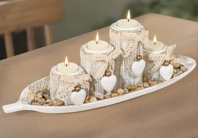 Image de Bougeoirs en bois avec plateau : ensemble de 4 bougeoirs pour bougies chauffe-plat, idéal pour la table à manger, comme décoration pour le salon ou la salle de bain