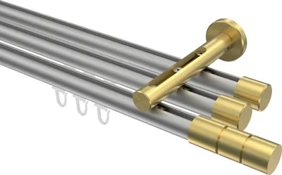 Produktbild von Interdeco Innenlaufstange / Gardinenstange mit Innenlauf Silbergrau / Messing-Optik, Typ Siteno Elanto (Rillenzylinder), 20 mm Ø 3-läufig, 440 cm
