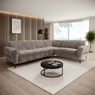 Produktbild von Beautysofa Ecksofa 295 cm, Moderne Couch, Sofa mit Schwarzen Metallbeinen - Seitenausführung: links, Polsterecke, VOLARE L - Form Braun Vega 05
