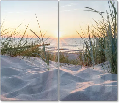 Produktbild von DEQORI Herdabdeckplatte Glas 2-tlg 'Ostsee Sonnenuntergang' Herd Abdeckung Küche
