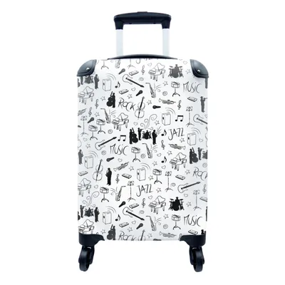 Produktbild von MuchoWow® Koffer Handgepäck Trolley Rollkoffer Kleine Reisekoffer mit 4 Rollen - Musik - Muster - Schwarz und Weiß - Cabin Size < 55x40x23 cm & 55x40x20 cm - Fotokoffer - Kabinenkoffer - Boardgepäck - Reise-Box - Reisekoffer - Reisegepäck - Koffer mit Bild - Trolley für Kinder