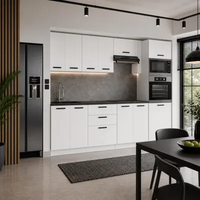 Produktbild von ULWEHOME | Küchenzeile 260 cm Mattweiß, Küchenmöbel-Set Weiß Matt mit Backofen-Mikrowellen-Hochschrank & geteilten Arbeitsplatten 120 cm