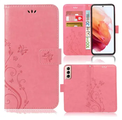Produktbild von Handy Tasche für Samsung Galaxy S21 Schutz Hülle Handyhülle mit Blumenmuster Klapp Hülle mit Standfunktion und Kartenfächer Rosa