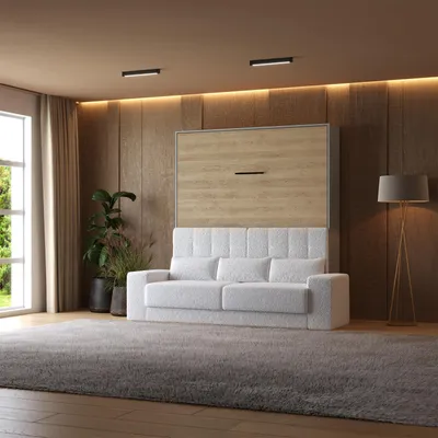 Produktbild von Schrankbett  mit  Weiss SOFA M1 160x200 Vertikal Perlgrau/Kaiserberg Eiche