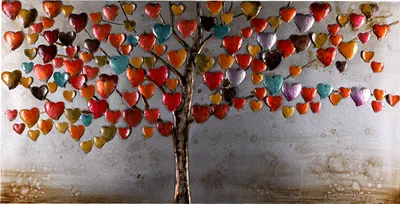 Produktbild von Wandbild Metallbild 3D Herzbaum rot 140x70cm handgefertigt Relief Unikat