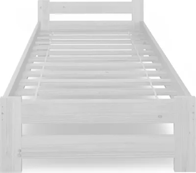 Produktbild von Holzbett 90x200 cm mit Lattenrost Modern Bett Bed Kiefer Massiv Bettgestell Einzelbett Massivholzbett Klassisch | Komfortabel & Langlebig | Skandinavisch Boho Landhaus Kopfteil flach weiß