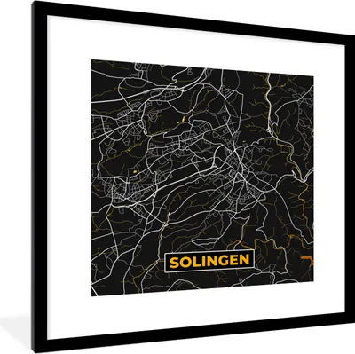 Produktbild von MuchoWow® Gerahmtes Poster Solingen - Gold - Stadtplan - Deutschland - Karte 40x40 cm - Poster mit Schwarzem Bilderrahmen Wandposter Rahmen Foto Bilder - Poster - Plakat im Rahmen