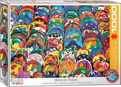 Produktbild von 1000 Teile Puzzle - Puzzle - Farbenfrohe mexikanische Folkore Teller + Puzzle Alu Rahmen für 1000er