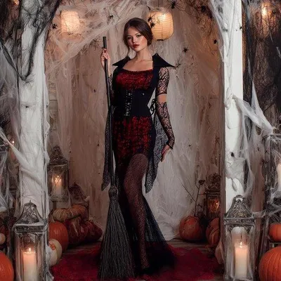 Produktbild von y Damen-Hexe-Kostüm - Party-Outfit - Nachtfeest-Kleidung - Verleidende Verkleedkleding