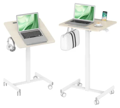 Imagen del producto de Mesa auxiliar ajustable con ruedas y superficie inclinable de 90 grados