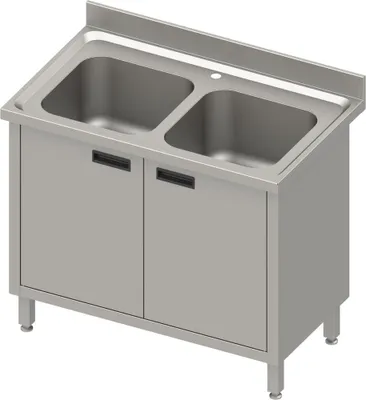 Produktbild von Spülschrank mit zwei Becken und Flügeltüren, mit Aufkantung, 1000 mm x 600 mm x 850 mm (BxTxH)