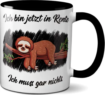 Produktbild von TassenKing Tasse - Faultier Rentner / Rentnerin Kaffeetasse Teetasse Geschenkidee Geschenk schwarz