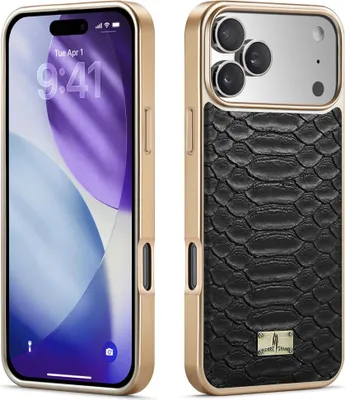 Produktbild von Kunstleder Hülle für iPhone 17 Pro Electroplating Python Textur Design Schwarz