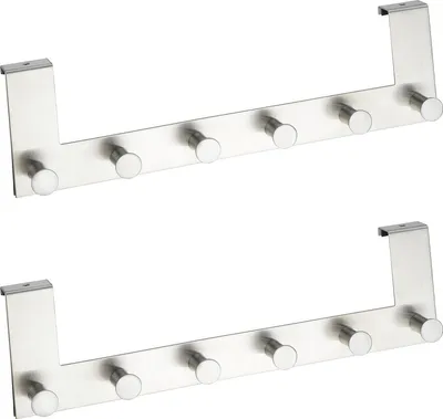 Produktbild von WENKO 2er Set Edelstahl Tür Garderoben Celano Aufhängung 6 Haken Leisten Halter